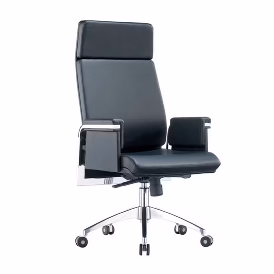 Elegant Warm White Leather Office Chair High Back Executive Wooden Armrest Office Chair (HY-JY302A)