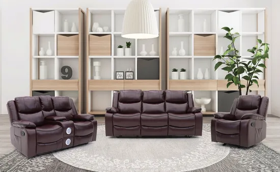 Geeksofa Power Electric Leather Three Seater Motion Recliner Sofa Set for Living Room